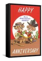 Happy Anniversary, Cartoon Cowboys-null-Framed Stretched Canvas
