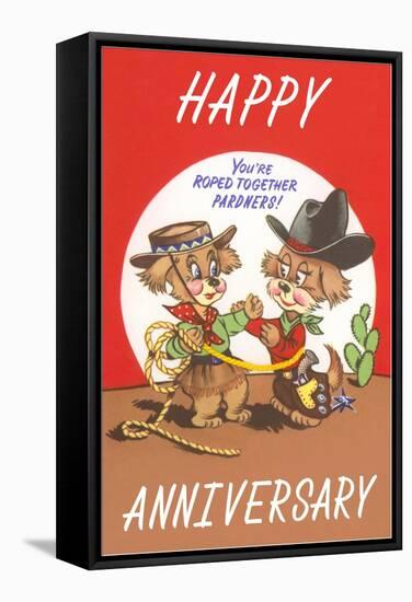 Happy Anniversary, Cartoon Cowboys-null-Framed Stretched Canvas