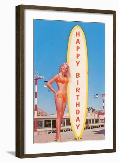 Happy Birthday, Blonde with Long Board-null-Framed Art Print