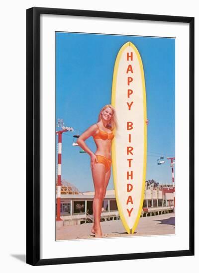 Happy Birthday, Blonde with Long Board-null-Framed Art Print