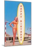 Happy Birthday, Blonde with Long Board-null-Mounted Art Print