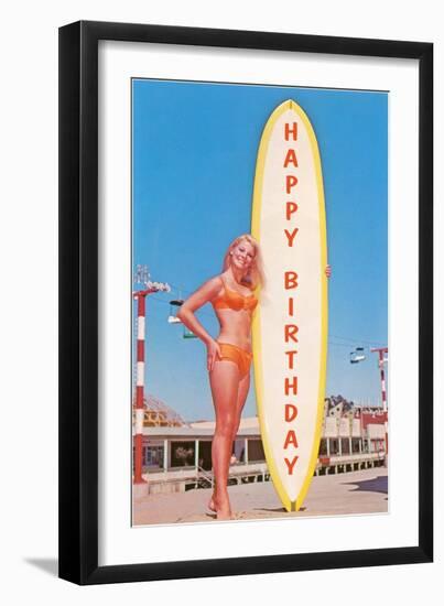 Happy Birthday, Blonde with Long Board-null-Framed Art Print