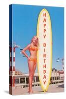 Happy Birthday, Blonde with Long Board-null-Stretched Canvas