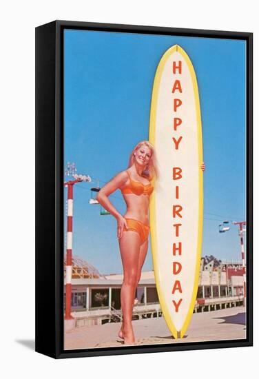 Happy Birthday, Blonde with Long Board-null-Framed Stretched Canvas