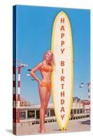 Happy Birthday, Blonde with Long Board-null-Stretched Canvas