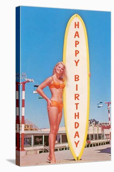 Happy Birthday, Blonde with Long Board-null-Stretched Canvas