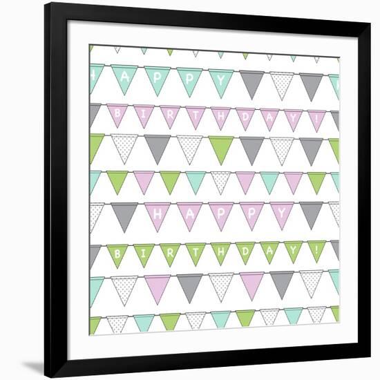 Happy Birthday Bunting Girl-Joanne Paynter Design-Framed Giclee Print