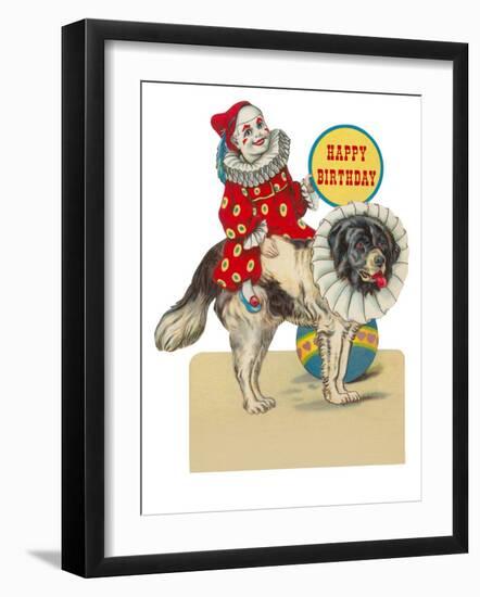 Happy Birthday, Clown on St. Bernard-null-Framed Art Print