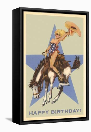 Happy Birthday, Cowgirl on Bronco-null-Framed Stretched Canvas