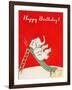 Happy Birthday, Elephant on Slide-null-Framed Art Print