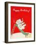 Happy Birthday, Elephant on Slide-null-Framed Art Print