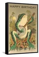 Happy Birthday, Frog with Banjo-null-Framed Stretched Canvas