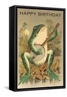 Happy Birthday, Frog with Banjo-null-Framed Stretched Canvas