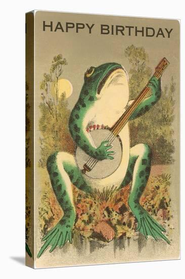 Happy Birthday, Frog with Banjo-null-Stretched Canvas