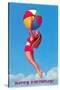 Happy Birthday, Girl Leaping with Beach Ball-null-Stretched Canvas