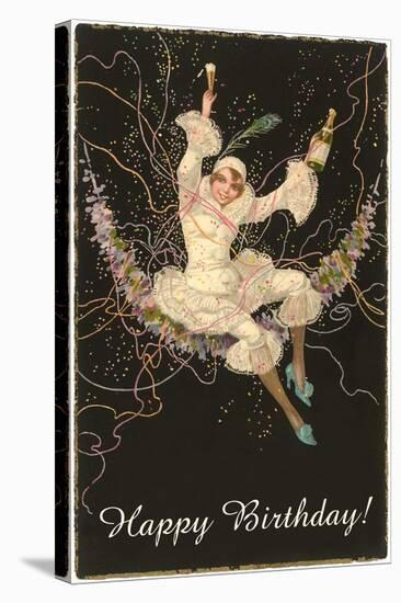 Happy Birthday, Lady Harlequin with Champagne-null-Stretched Canvas