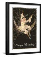 Happy Birthday, Lady Harlequin with Champagne-null-Framed Art Print