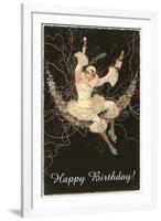 Happy Birthday, Lady Harlequin with Champagne-null-Framed Art Print