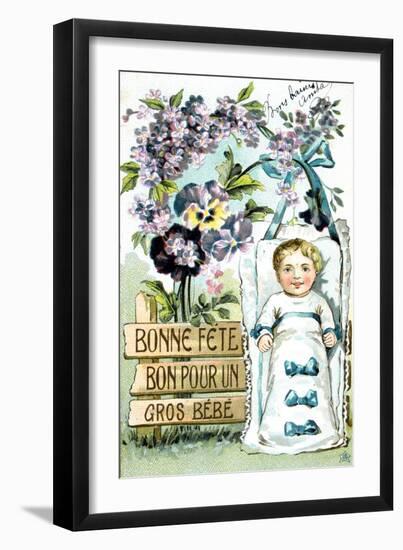 Happy Birthday, Large Baby, Large Baby, French Postcard, C1900-null-Framed Premium Giclee Print