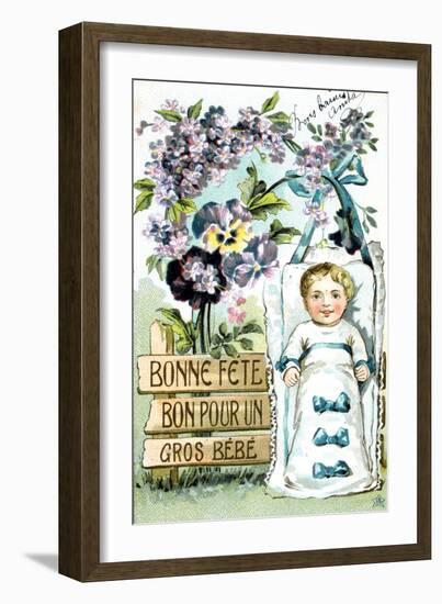 Happy Birthday, Large Baby, Large Baby, French Postcard, C1900-null-Framed Giclee Print