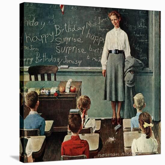 "Happy Birthday, Miss Jones", March 17,1956-Norman Rockwell-Stretched Canvas