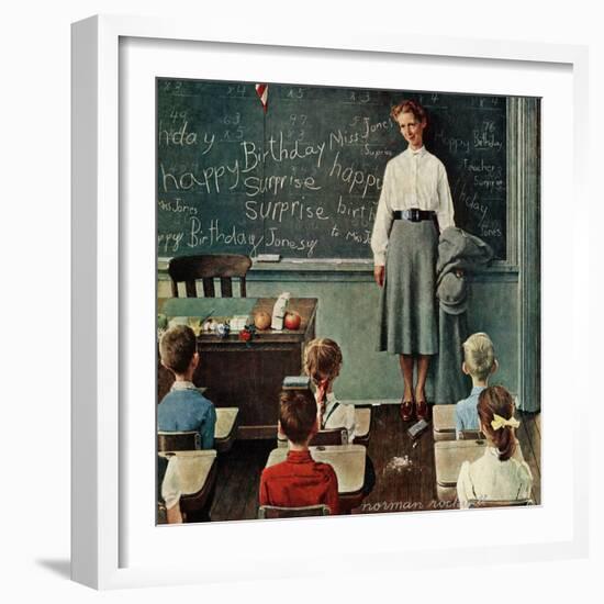 "Happy Birthday, Miss Jones", March 17,1956-Norman Rockwell-Framed Giclee Print