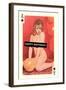 Happy Birthday, Naked Woman with Balloon on Playing Card-null-Framed Art Print