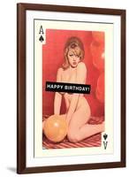 Happy Birthday, Naked Woman with Balloon on Playing Card-null-Framed Art Print