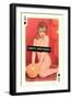 Happy Birthday, Naked Woman with Balloon on Playing Card-null-Framed Art Print