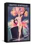 Happy Birthday, Showgirl on Top Hat-null-Framed Stretched Canvas