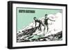Happy Birthday Surfers-null-Framed Art Print