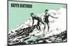 Happy Birthday Surfers-null-Mounted Art Print