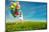 Happy Birthday Woman Against the Sky with Rainbow-Colored Air Balloons in Hands-Miramiska-Mounted Photographic Print