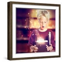 Happy Boy Opening A Gift Box-Melpomene-Framed Photographic Print
