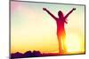 Happy Celebrating Winning Success Woman at Sunset or Sunrise Standing Elated with Arms Raised up Ab-Maridav-Mounted Photographic Print
