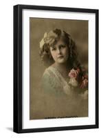 Happy Childhood -- Girl with Pink Roses-null-Framed Photographic Print