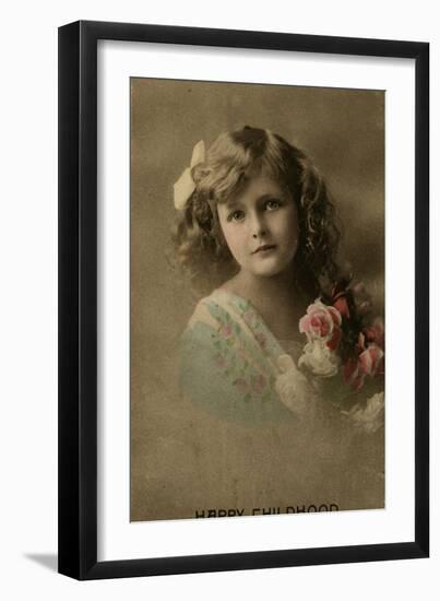 Happy Childhood -- Girl with Pink Roses-null-Framed Photographic Print