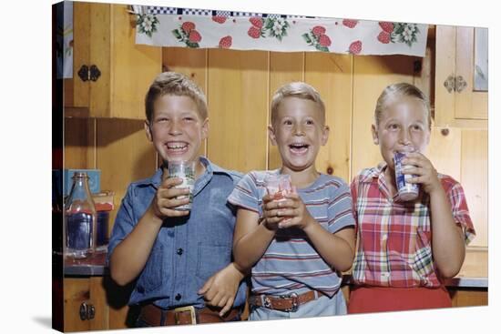 Happy Children Enjoying Glass of Cold Milk-William P. Gottlieb-Stretched Canvas