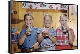 Happy Children Enjoying Glass of Cold Milk-William P. Gottlieb-Framed Stretched Canvas