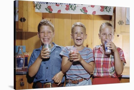 Happy Children Enjoying Glass of Cold Milk-William P. Gottlieb-Stretched Canvas