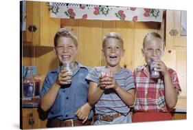 Happy Children Enjoying Glass of Cold Milk-William P. Gottlieb-Stretched Canvas