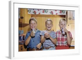 Happy Children Enjoying Glass of Cold Milk-William P. Gottlieb-Framed Photographic Print