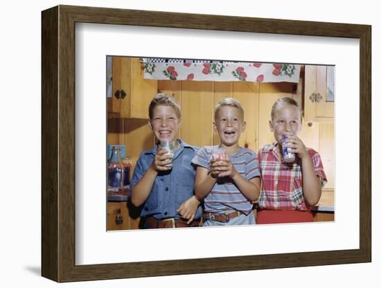 Happy Children Enjoying Glass of Cold Milk-William P. Gottlieb-Framed Photographic Print