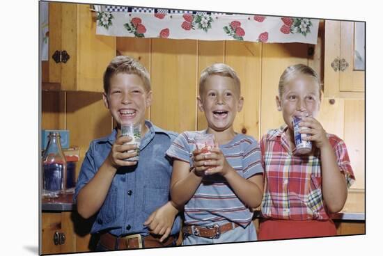 Happy Children Enjoying Glass of Cold Milk-William P. Gottlieb-Mounted Photographic Print