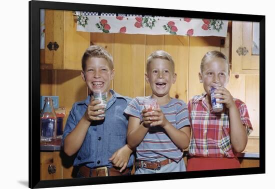 Happy Children Enjoying Glass of Cold Milk-William P. Gottlieb-Framed Photographic Print