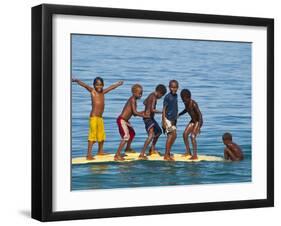 Happy Children Playing on the Beach of Savo Island, Solomon Islands, Pacific-Michael Runkel-Framed Photographic Print