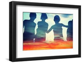 Happy Children Together Running on Clouds-zurijeta-Framed Photographic Print