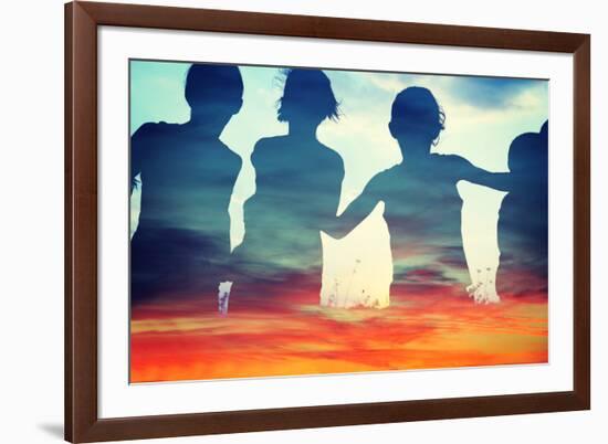 Happy Children Together Running on Clouds-zurijeta-Framed Photographic Print