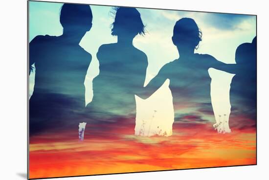 Happy Children Together Running on Clouds-zurijeta-Mounted Photographic Print