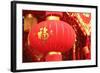 Happy Chinese New Year : Red Chinese Lanterns with Chinese Words Meaning: Fortune , Happiness and G-lzf-Framed Photographic Print